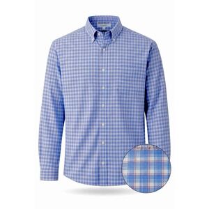 Peter Millar Mens Blue Plaid Button Down Shirt Summer Comfort Stretch XL Golf